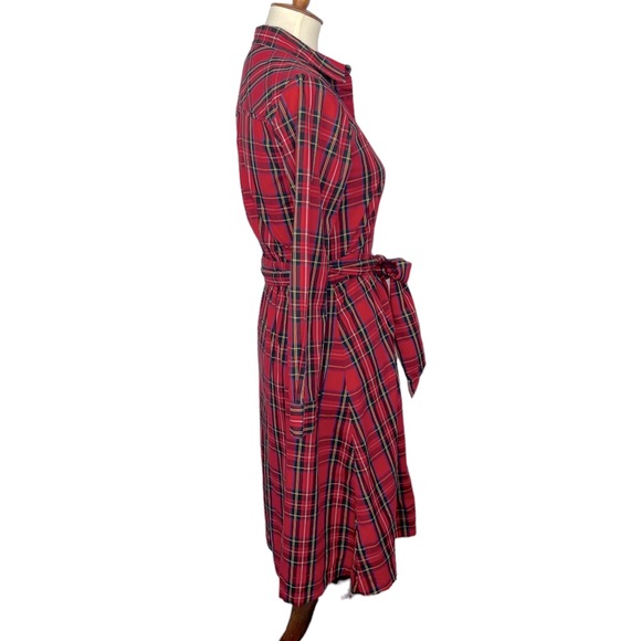 J Crew Dress Womens 2 Red Plaid Long Sleeve Shirtdress Belted Christmas Holiday - Picture 2 of 10